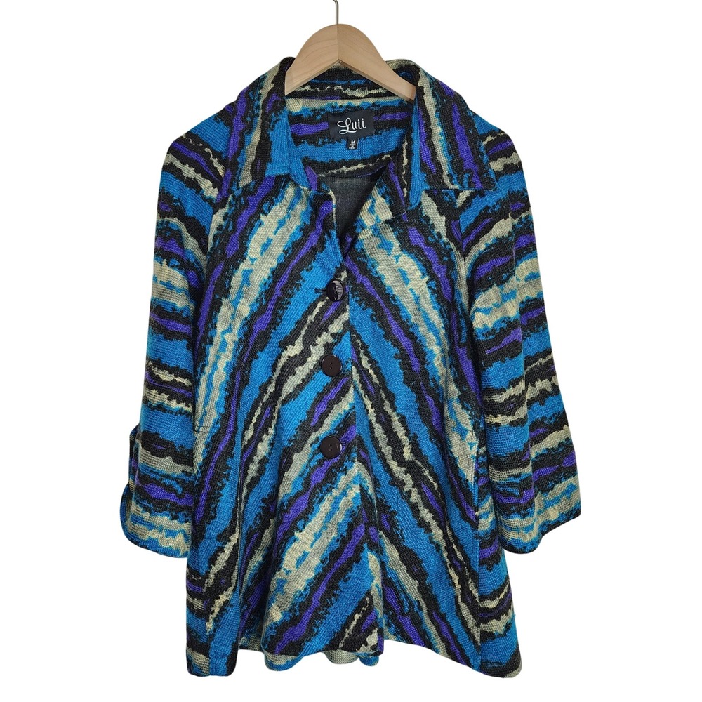 Luii Anthropologie Sweater Cardigan Women's Medium Button Front Multicolor Blue